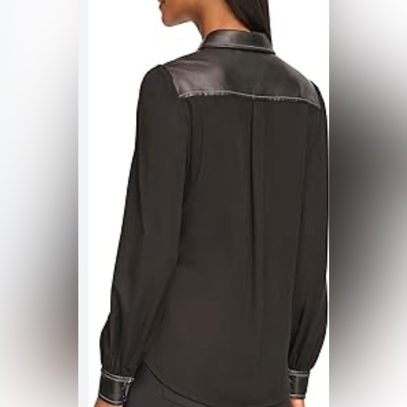 Karl Lagerfeld button up shirt with pleather collar and cuffs. Medium - Picture 10 of 12